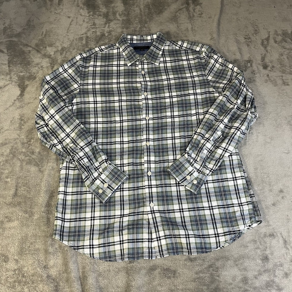 Banana Republic Shirt Button Down Men's L Soft Wash Standard Blue Green White